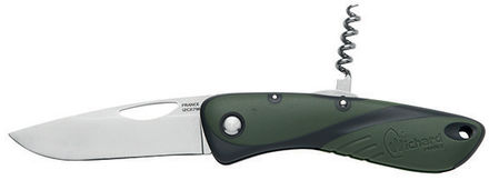 Couteau de pêche Aqueterra vert et gris à lame lisse et tire-bouchon Wichard.